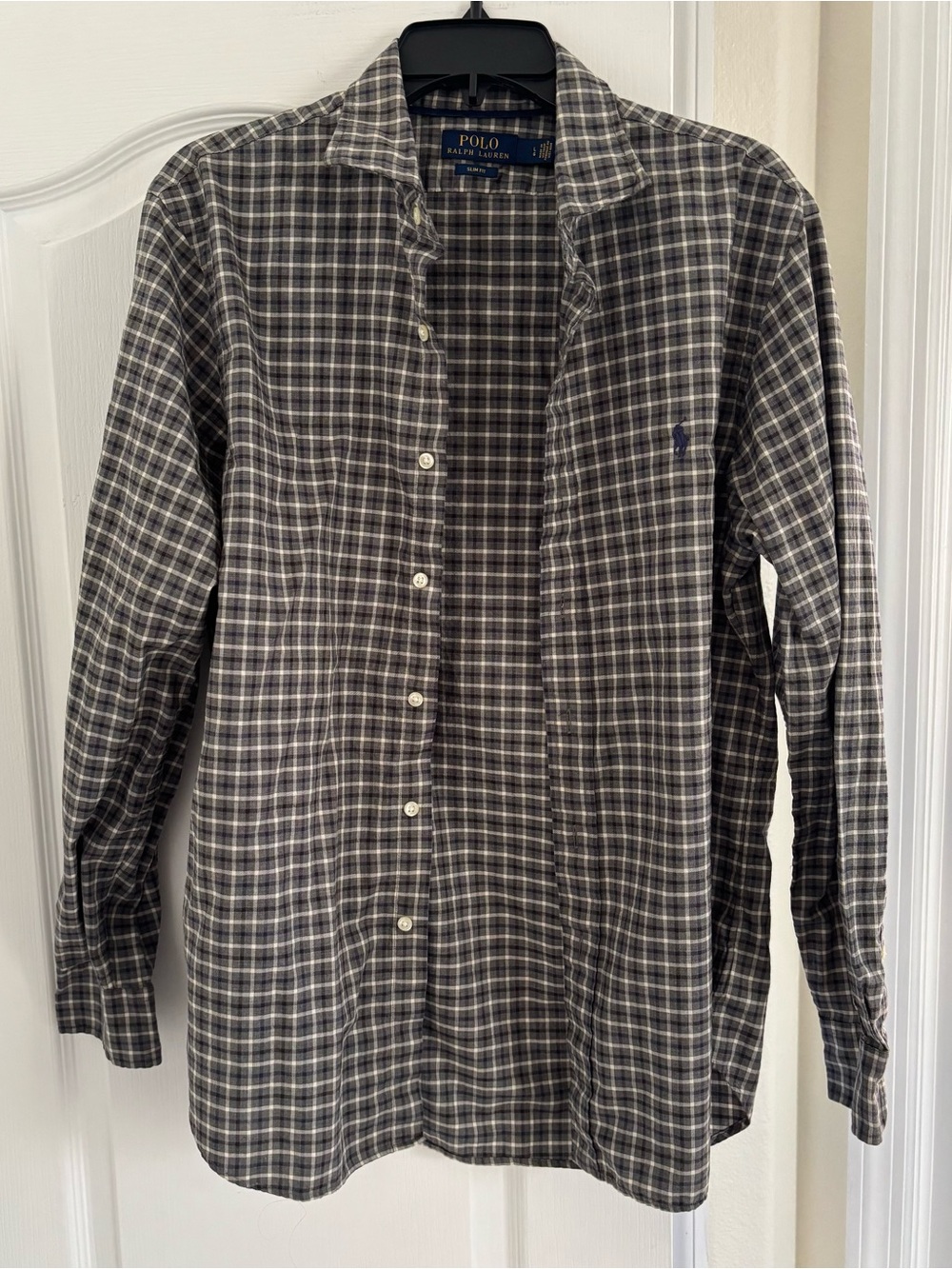 Ralph Lauren Men's Gray and White Plaid Button-Down Shirt
